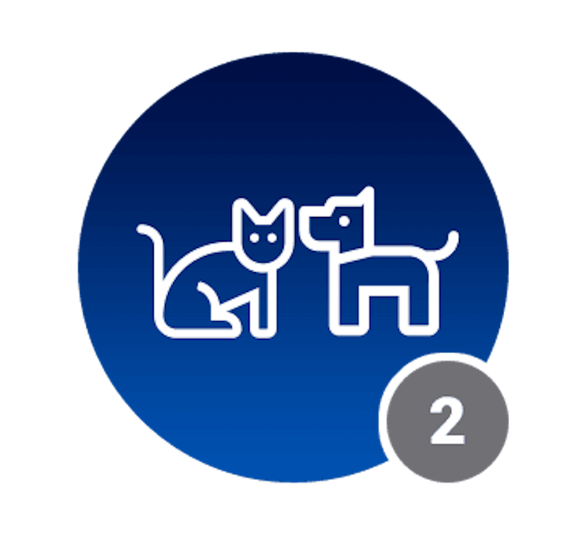 Ein blauer Kreis mit Katzen und Hund Symbol