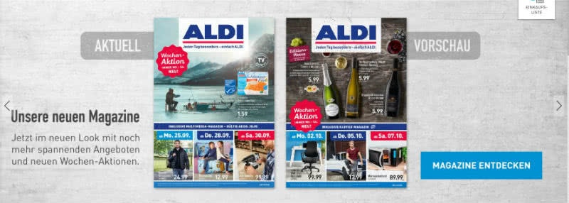 Aufbau des Aldi Magazins Aufbau des Aldi Nord Prospekts