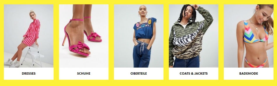 Asos Kleidungs-Kategorien Verschiedene Produkte von Asos