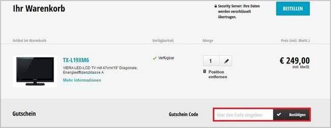 So wird ein Gutschein im Panasonic-Onlineshop eingelöst So wird ein Gutschein im Panasonic-Onlineshop eingelöst