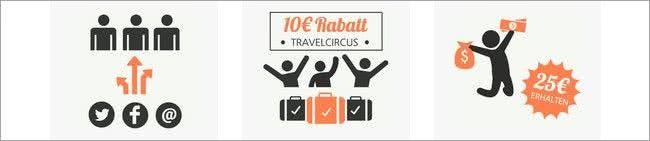 Praktisch: Die Freundschaftswerbung von Travelcircus Mit der Freundschaftswerbung von Travelcircus erhaltet ihr tolle Prämien.