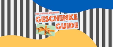 Der Schriftzug Geschenkeguide und ein verpacktes Geschenk.