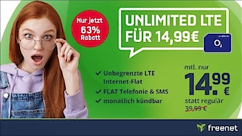 Unbegrenzt Datenvolumen + Allnet- & SMS-Flat für mtl. 14,99€
