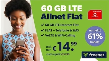 60GB LTE + Allnet- und SMS-Flat für nur 14,99€ mtl.