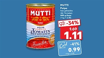 400g Dose Mutti Polpa italienische Tomaten für 0,99€