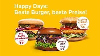 burgerme Happy Days: Dreamy BBQ & Crunchy Chicken für 5€, Big Angus Steakhouse für 7€