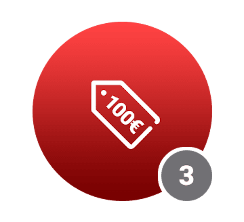 Ein roter Kreis mit einem 100€-Icon